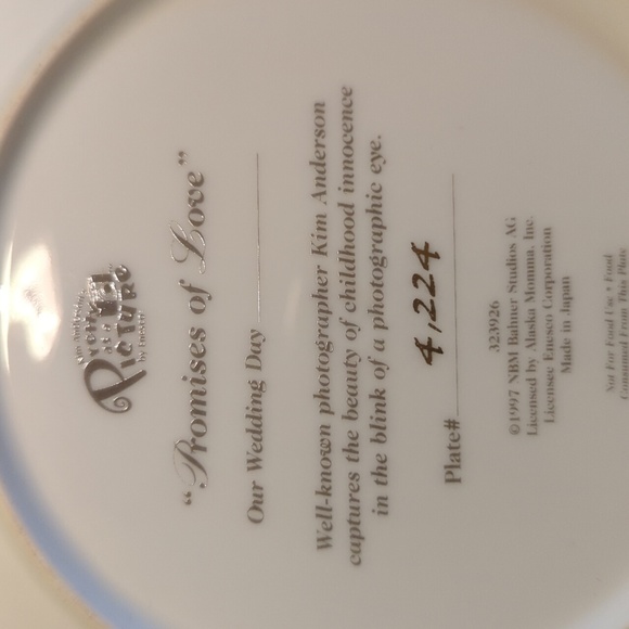 Kim Anderson Pretty as a Picture Commemorative Wedding Art Plate, 1997 - Picture 5 of 9